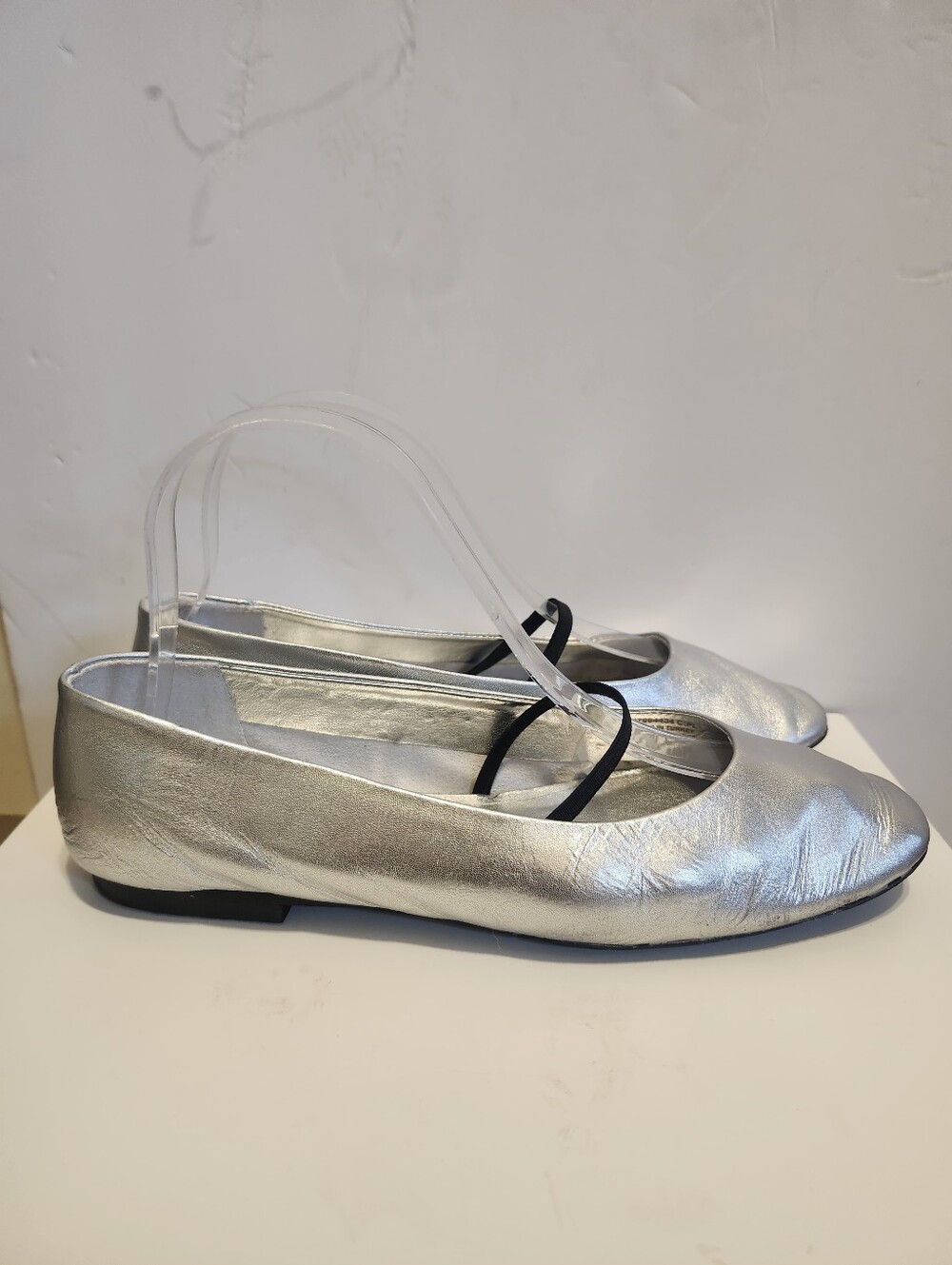 MNG by Mango Silver Metallic Leather Ballet Flats Size 7 / EU 37 Ret.$100